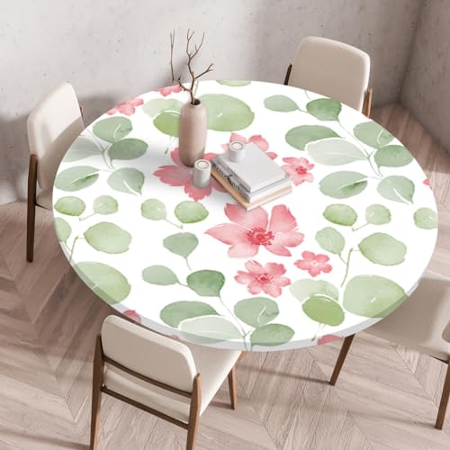 Treer 3D Elastische Tischdecke Rund Abwaschbar, Spanntischdecke Rund Gartentischdecke Outdoor Round Tischdecke mit Gummizug für Küche, Esszimmer und Picknick (Rosa 1,60 cm) von Treer