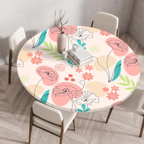Treer 3D Elastische Tischdecke Rund Abwaschbar, Spanntischdecke Rund Gartentischdecke Outdoor Round Tischdecke mit Gummizug für Küche, Esszimmer und Picknick (Rosa 5,90 cm) von Treer