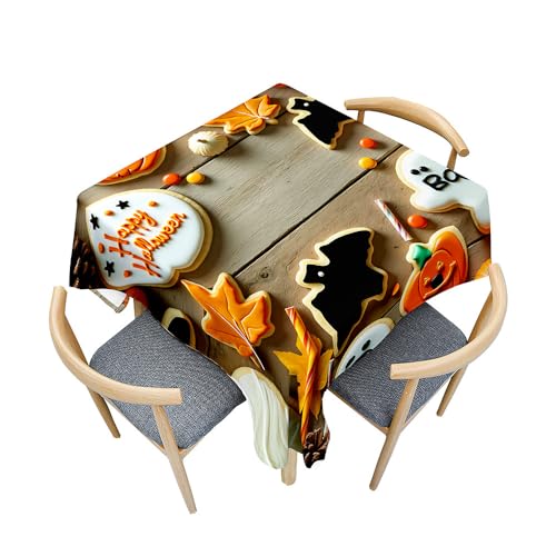 Treer 3D Halloween-Druck Tischdecke Abwaschbar, Tischdecke Haben Lotuseffekt, Spritzfest Tischdecken, Gartentischdecke für Küchendekoration Eckig Picknick Freien (Holzmaserung,150x150cm) von Treer