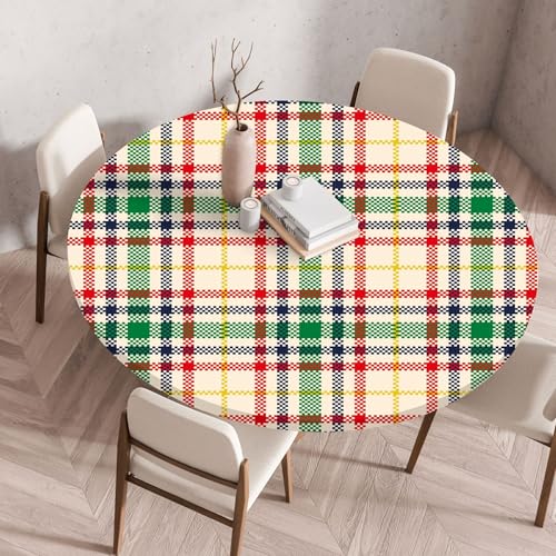 Treer 3D Kariert Tischdecke Outdoor Rund, Drucken Lotuseffekt Tischdecke Abwaschbar Elastisch Rund Gartentischdecke, für Garten, Küche, Esstisch, Parteien Tischdecken (70cm,Buntes) von Treer