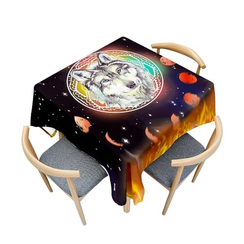 Treer 3D Wolf Druck Tischdecke Abwaschbar, Tischdecke Haben Lotuseffekt, Spritzfest Tischdecken, Gartentischdecke für Küchendekoration Eckig Picknick Freien (Wolf,150x150cm) von Treer