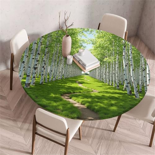 Treer Berglandschaft Druck Tischdecke Outdoor Rund, Lotuseffekt Tischdecke Abwaschbar Elastisch Rund Gartentischdecke, für Garten,Küche,Esstisch,Parteien Tischdecken (Park,180cm) von Treer