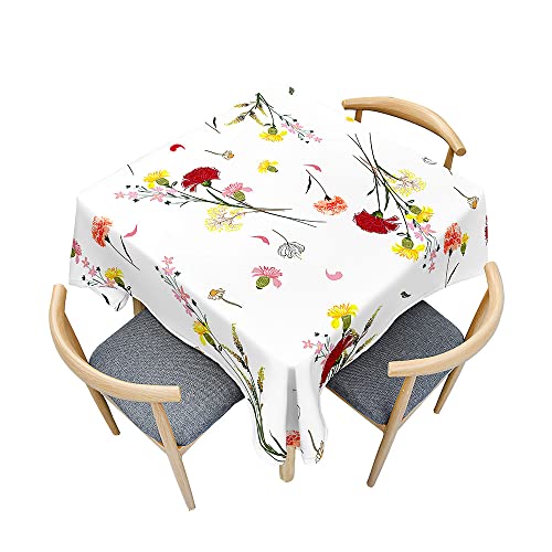 Treer Blumen Drucken Tischdecke Abwaschbar, Tischdecke Polyester Haben Lotuseffekt, Spritzfest Tischdecke für Küchendekoration Eckig Tablecloth Picknick im Freien (Blumen C,120x120cm) von Treer