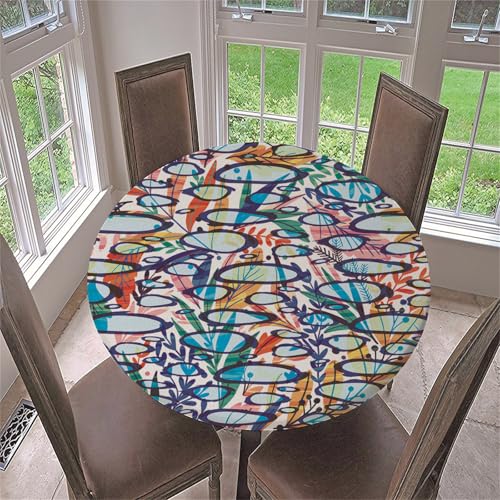 Treer Bunter Leopardendruck Tischdecke Outdoor, Lotuseffekt Tischdecke Abwaschbar Elastisch Rund Gartentischdecke, für Küche,Esstisch,Parteien Wiederverwendbar Tischdecken (Blau,100cm) von Treer