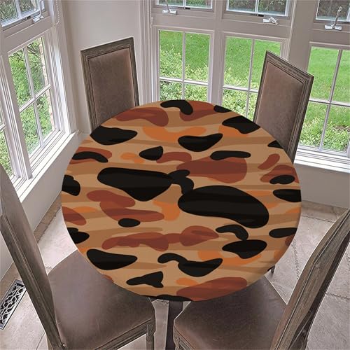 Treer Bunter Leopardendruck Tischdecke Outdoor, Lotuseffekt Tischdecke Abwaschbar Elastisch Rund Gartentischdecke, für Küche,Esstisch,Parteien Wiederverwendbar Tischdecken (Braun,90cm) von Treer