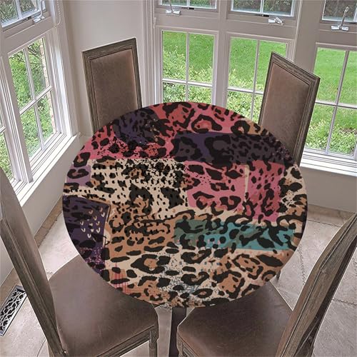Treer Bunter Leopardendruck Tischdecke Outdoor, Lotuseffekt Tischdecke Abwaschbar Elastisch Rund Gartentischdecke, für Küche,Esstisch,Parteien Wiederverwendbar Tischdecken (Bunt,180cm) von Treer