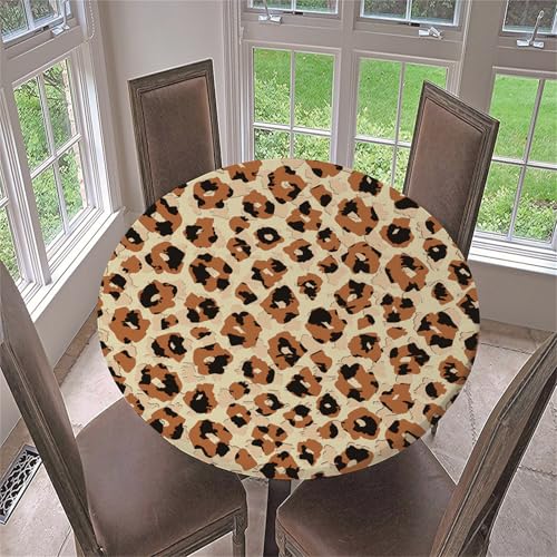 Treer Bunter Leopardendruck Tischdecke Outdoor, Lotuseffekt Tischdecke Abwaschbar Elastisch Rund Gartentischdecke, für Küche,Esstisch,Parteien Wiederverwendbar Tischdecken (Leopard,150cm) von Treer