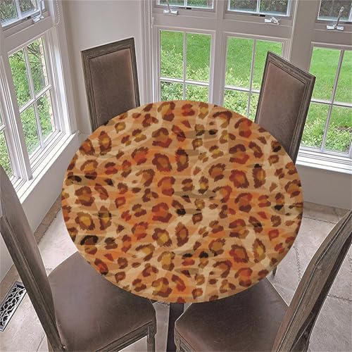 Treer Bunter Leopardendruck Tischdecke Outdoor, Lotuseffekt Tischdecke Abwaschbar Elastisch Rund Gartentischdecke, für Küche,Esstisch,Parteien Wiederverwendbar Tischdecken (Leopard 2,130cm) von Treer