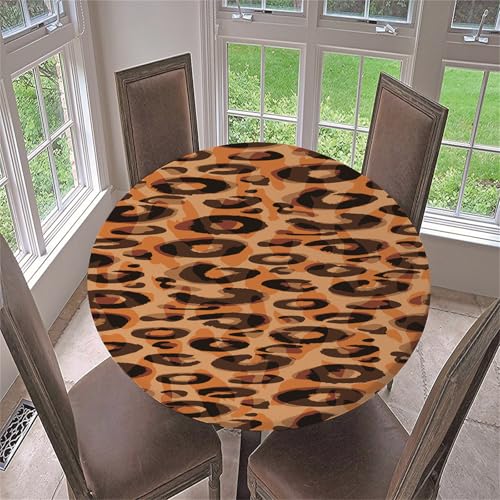 Treer Bunter Leopardendruck Tischdecke Outdoor, Lotuseffekt Tischdecke Abwaschbar Elastisch Rund Gartentischdecke, für Küche,Esstisch,Parteien Wiederverwendbar Tischdecken (Orange,120cm) von Treer