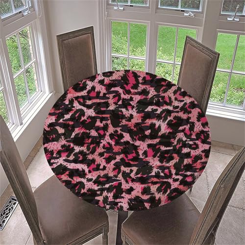 Treer Bunter Leopardendruck Tischdecke Outdoor, Lotuseffekt Tischdecke Abwaschbar Elastisch Rund Gartentischdecke, für Küche,Esstisch,Parteien Wiederverwendbar Tischdecken (Rosa,150cm) von Treer
