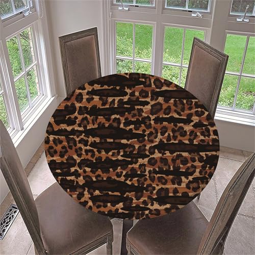 Treer Bunter Leopardendruck Tischdecke Outdoor, Lotuseffekt Tischdecke Abwaschbar Elastisch Rund Gartentischdecke, für Küche,Esstisch,Parteien Wiederverwendbar Tischdecken (Schwarz,100cm) von Treer