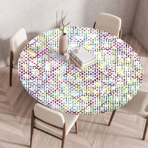 Treer Bunter Polka Dot-Stil Tischdecke, Lotuseffekt Tischdecke Abwaschbar Elastisch Rund Gartentischdecke, für Küche,Esstisch,Parteien Wiederverwendbar Outdoor Tischdecken (Abstrakt,80cm) von Treer