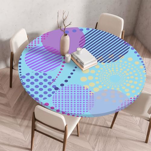 Treer Bunter Polka Dot-Stil Tischdecke, Lotuseffekt Tischdecke Abwaschbar Elastisch Rund Gartentischdecke, für Küche,Esstisch,Parteien Wiederverwendbar Outdoor Tischdecken (Blau,70cm) von Treer