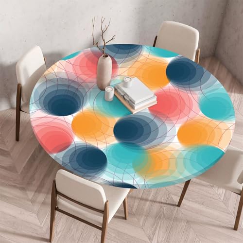 Treer Bunter Polka Dot-Stil Tischdecke, Lotuseffekt Tischdecke Abwaschbar Elastisch Rund Gartentischdecke, für Küche,Esstisch,Parteien Wiederverwendbar Outdoor Tischdecken (Bunt,60cm) von Treer