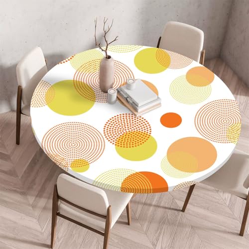 Treer Bunter Polka Dot-Stil Tischdecke, Lotuseffekt Tischdecke Abwaschbar Elastisch Rund Gartentischdecke, für Küche,Esstisch,Parteien Wiederverwendbar Outdoor Tischdecken (Orange,110cm) von Treer