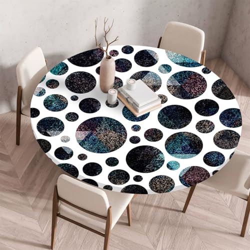 Treer Bunter Polka Dot-Stil Tischdecke, Lotuseffekt Tischdecke Abwaschbar Elastisch Rund Gartentischdecke, für Küche,Esstisch,Parteien Wiederverwendbar Outdoor Tischdecken (Schwarz-Weiß,70cm) von Treer