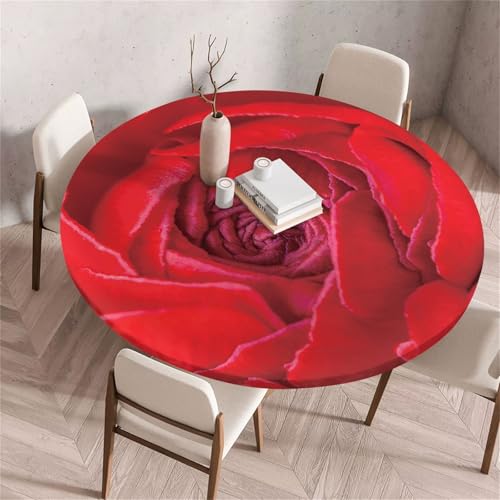 Treer Bunter Rosendruck Tischdecke Outdoor Rund, Lotuseffekt Tischdecke Abwaschbar Elastisch Rund Gartentischdecke, für Garten, Küche, Esstisch, Parteien Tischdecken (Blume,80cm) von Treer