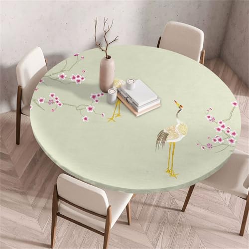 Treer Chinesischer Stil Landschaft Tischdecke Outdoor Rund, Lotuseffekt Tischdecke Abwaschbar Elastisch Rund Gartentischdecke, für Garten,Küche,Esstisch,Parteien Tischdecken (Blumen 2,60cm) von Treer