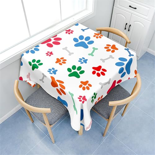 Treer Eckig Tischdecke, 3D Pfotenabdruck Tischdecke Abwaschbar, Tischdecken Haben Lotuseffekt, Abwischbare Tischdecken für Picknick Couchtisch Hochzeiten oder Haushalt (Bunt,90x90cm) von Treer