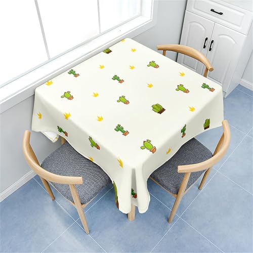 Treer Eckig Tischdecke, Druck im Kaktus-Stil Tischdecke Abwaschbar, Tischdecken Haben Lotuseffekt, Abwischbare Tischdecken für Picknick Couchtisch Hochzeiten oder Haushalt (Beige,140x140cm) von Treer
