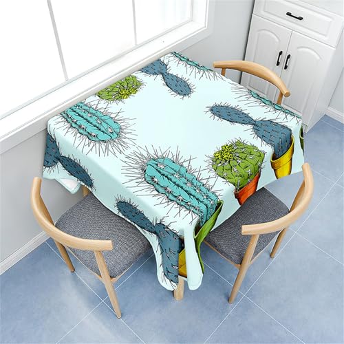 Treer Eckig Tischdecke, Druck im Kaktus-Stil Tischdecke Abwaschbar, Tischdecken Haben Lotuseffekt, Abwischbare Tischdecken für Picknick Couchtisch Hochzeiten oder Haushalt (Blau,60x60cm) von Treer