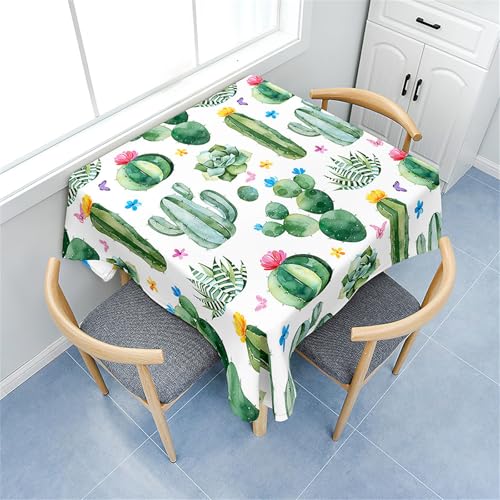 Treer Eckig Tischdecke, Druck im Kaktus-Stil Tischdecke Abwaschbar, Tischdecken Haben Lotuseffekt, Abwischbare Tischdecken für Picknick Couchtisch Hochzeiten oder Haushalt (Grün,100x100cm) von Treer