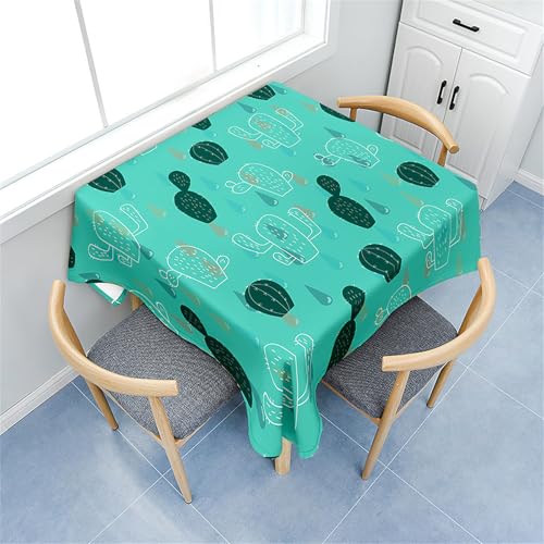 Treer Eckig Tischdecke, Druck im Kaktus-Stil Tischdecke Abwaschbar, Tischdecken Haben Lotuseffekt, Abwischbare Tischdecken für Picknick Couchtisch Hochzeiten oder Haushalt (Türkis,150x150cm) von Treer