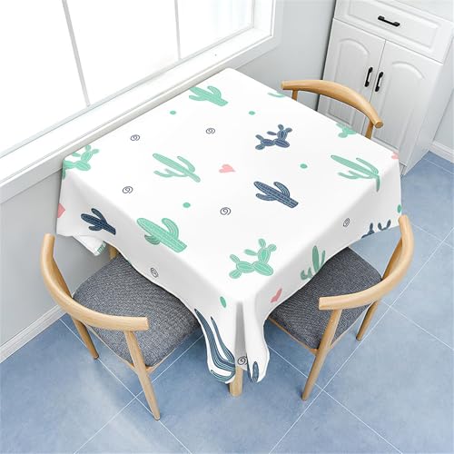 Treer Eckig Tischdecke, Druck im Kaktus-Stil Tischdecke Abwaschbar, Tischdecken Haben Lotuseffekt, Abwischbare Tischdecken für Picknick Couchtisch Hochzeiten oder Haushalt (Weiß 1,180x180cm) von Treer