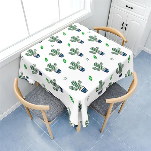 Treer Eckig Tischdecke, Druck im Kaktus-Stil Tischdecke Abwaschbar, Tischdecken Haben Lotuseffekt, Abwischbare Tischdecken für Picknick Couchtisch Hochzeiten oder Haushalt (Weiß 2,120x120cm) von Treer