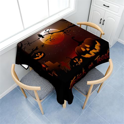 Treer Eckig Tischdecke, Halloween-Muster Tischdecke Abwaschbar, Tischdecken Haben Lotuseffekt, Abwischbare Tischdecken für Picknick Couchtisch Hochzeiten Haushalt (Braun,120x120cm) von Treer