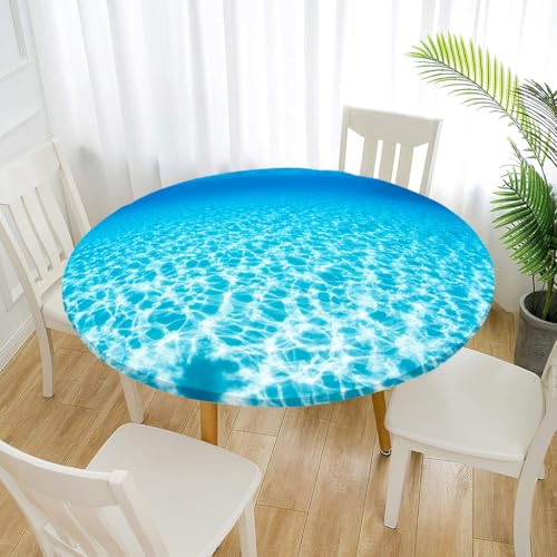 Treer Elastische Tischdecke Rund Abwaschbar, 3D Outdoor Picknick Spanntischdecke Rund Gartentischdecke Round Tischdecke mit Gummizug für Dekoration Küche Camping (Das Meer 1,130cm) von Treer