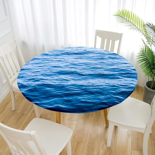 Treer Elastische Tischdecke Rund Abwaschbar, 3D Outdoor Picknick Spanntischdecke Rund Gartentischdecke Round Tischdecke mit Gummizug für Dekoration Küche Camping (Das Meer 2,170cm) von Treer