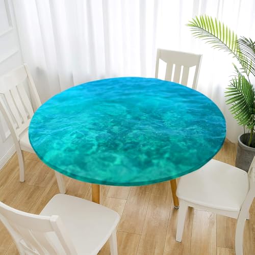 Treer Elastische Tischdecke Rund Abwaschbar, 3D Outdoor Picknick Spanntischdecke Rund Gartentischdecke Round Tischdecke mit Gummizug für Dekoration Küche Camping (Das Meer 3,180cm) von Treer