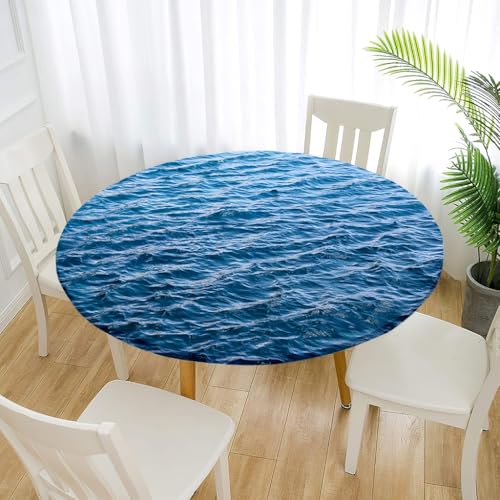 Treer Elastische Tischdecke Rund Abwaschbar, 3D Outdoor Picknick Spanntischdecke Rund Gartentischdecke Round Tischdecke mit Gummizug für Dekoration Küche Camping (Das Meer 4,140cm) von Treer