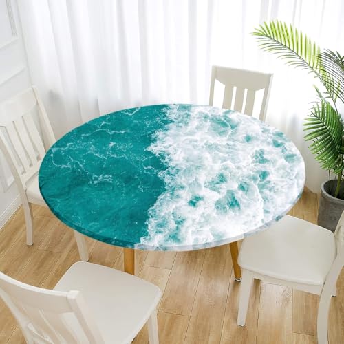 Treer Elastische Tischdecke Rund Abwaschbar, 3D Outdoor Picknick Spanntischdecke Rund Gartentischdecke Round Tischdecke mit Gummizug für Dekoration Küche Camping (Das Meer 5,130cm) von Treer