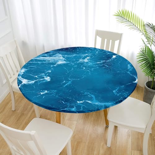 Treer Elastische Tischdecke Rund Abwaschbar, 3D Outdoor Picknick Spanntischdecke Rund Gartentischdecke Round Tischdecke mit Gummizug für Dekoration Küche Camping (Das Meer 6,200cm) von Treer