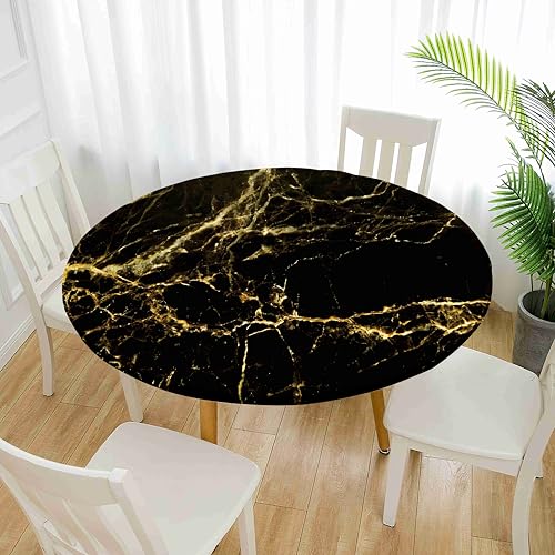 Treer Elastische Tischdecke Rund Abwaschbar, 3D Outdoor Picknick Spanntischdecke Rund Gartentischdecke Round Tischdecke mit Gummizug für Dekoration Küche Camping (Marmor 1,170cm) von Treer