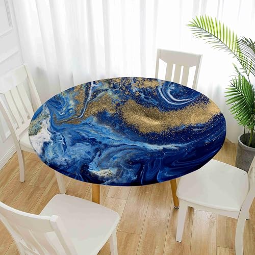 Treer Elastische Tischdecke Rund Abwaschbar, 3D Outdoor Picknick Spanntischdecke Rund Gartentischdecke Round Tischdecke mit Gummizug für Dekoration Küche Camping (Marmor 2,140cm) von Treer