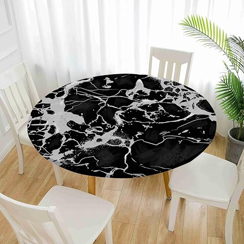 Treer Elastische Tischdecke Rund Abwaschbar, 3D Outdoor Picknick Spanntischdecke Rund Gartentischdecke Round Tischdecke mit Gummizug für Dekoration Küche Camping (Marmor 4,150cm) von Treer