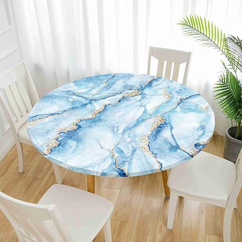 Treer Elastische Tischdecke Rund Abwaschbar, 3D Outdoor Picknick Spanntischdecke Rund Gartentischdecke Round Tischdecke mit Gummizug für Dekoration Küche Camping (Marmor 6,120cm) von Treer