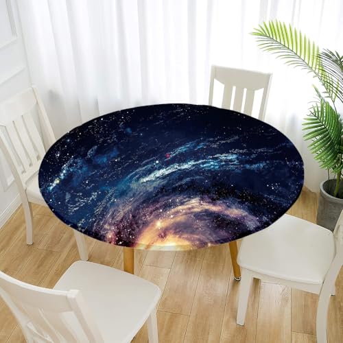 Treer Elastische Tischdecke Rund Abwaschbar, 3D Outdoor Picknick Spanntischdecke Rund Gartentischdecke Round Tischdecke mit Gummizug für Dekoration Küche Camping (Nordlicht 1,200cm) von Treer