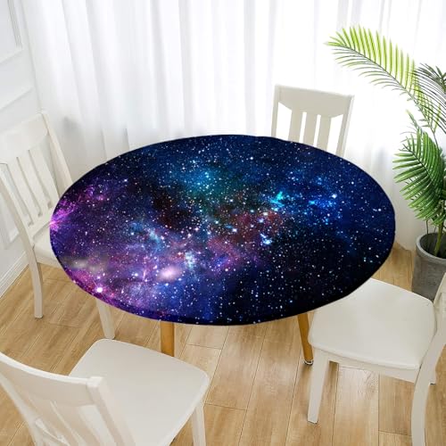 Treer Elastische Tischdecke Rund Abwaschbar, 3D Outdoor Picknick Spanntischdecke Rund Gartentischdecke Round Tischdecke mit Gummizug für Dekoration Küche Camping (Nordlicht 4,120cm) von Treer