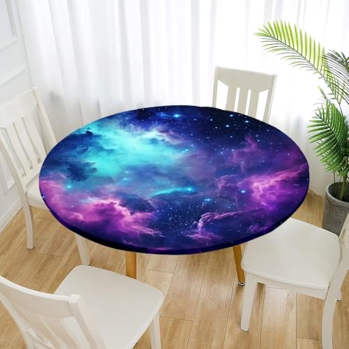 Treer Elastische Tischdecke Rund Abwaschbar, 3D Outdoor Picknick Spanntischdecke Rund Gartentischdecke Round Tischdecke mit Gummizug für Dekoration Küche Camping (Nordlicht 5,150cm) von Treer