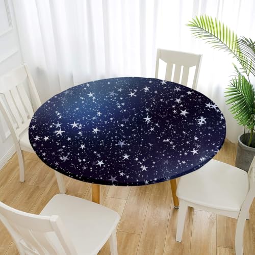 Treer Elastische Tischdecke Rund Abwaschbar, 3D Outdoor Picknick Spanntischdecke Rund Gartentischdecke Round Tischdecke mit Gummizug für Dekoration Küche Camping (Sterne,130cm) von Treer
