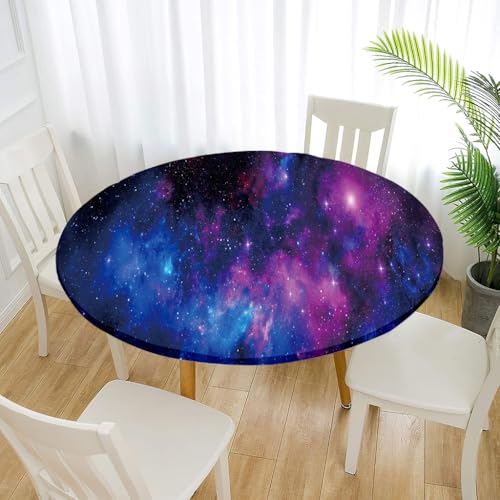 Treer Elastische Tischdecke Rund Abwaschbar, 3D Outdoor Picknick Spanntischdecke Rund Gartentischdecke Round Tischdecke mit Gummizug für Dekoration Küche Camping (Sternenhimmel,120cm) von Treer