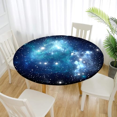 Treer Elastische Tischdecke Rund Abwaschbar, 3D Outdoor Picknick Spanntischdecke Rund Gartentischdecke Round Tischdecke mit Gummizug für Dekoration Küche Camping (Universum,150cm) von Treer