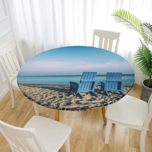 Treer Elastische Tischdecke Rund Abwaschbar, 3D Outdoor Picknick Spanntischdecke Rund Gartentischdecke Round Tischdecke mit Gummizug für Dekoration Küche Picknick (Bank,100cm) von Treer
