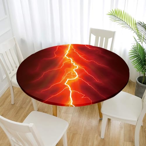 Treer Elastische Tischdecke Rund Abwaschbar, 3D Outdoor Picknick Spanntischdecke Rund Gartentischdecke Round Tischdecke mit Gummizug für Dekoration Küche Picknick (Donner,100cm) von Treer