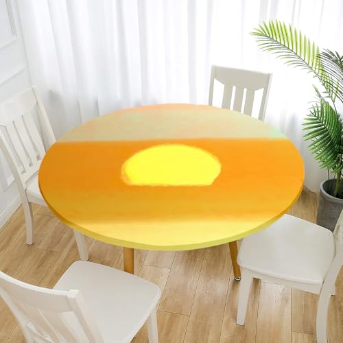 Treer Elastische Tischdecke Rund Abwaschbar, 3D Outdoor Picknick Spanntischdecke Rund Gartentischdecke Round Tischdecke mit Gummizug für Dekoration Küche Picknick (Eigelb,80cm) von Treer