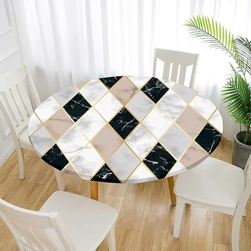 Treer Elastische Tischdecke Rund Abwaschbar, 3D Outdoor Picknick Spanntischdecke Rund Gartentischdecke Round Tischdecke mit Gummizug für Dekoration Küche Picknick (Geometrie 5,100cm) von Treer